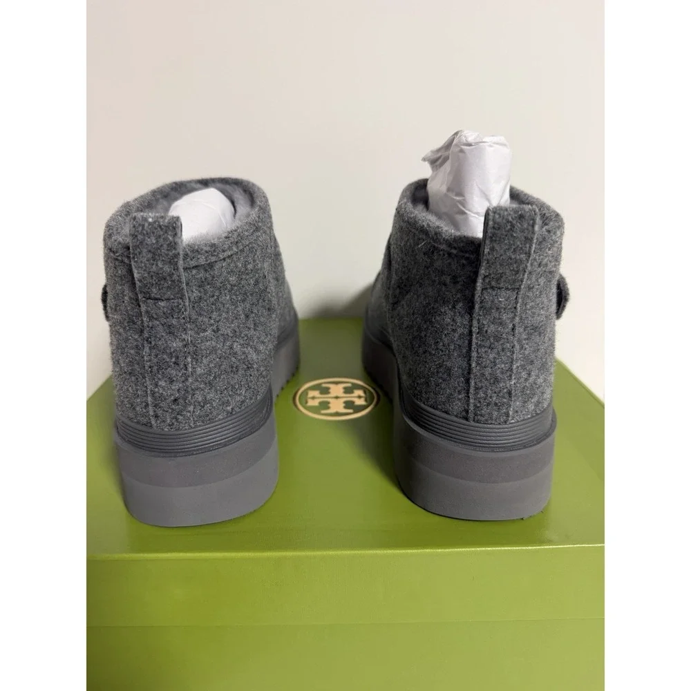 Tory Burch Mellow Shearling Platform Boot in the Storm Cloud/Silver, Women's 9.5